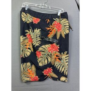 Dakine Men Tropical Floral Board‎ Shorts Black Monstera Leaf Swim Trunks Size 38